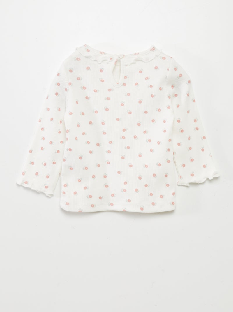 T-shirt in maglia a coste con collo con volant BIANCO - Kiabi