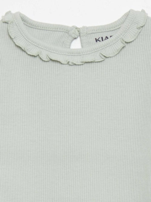 T-shirt in maglia a coste con collo con volant - Kiabi