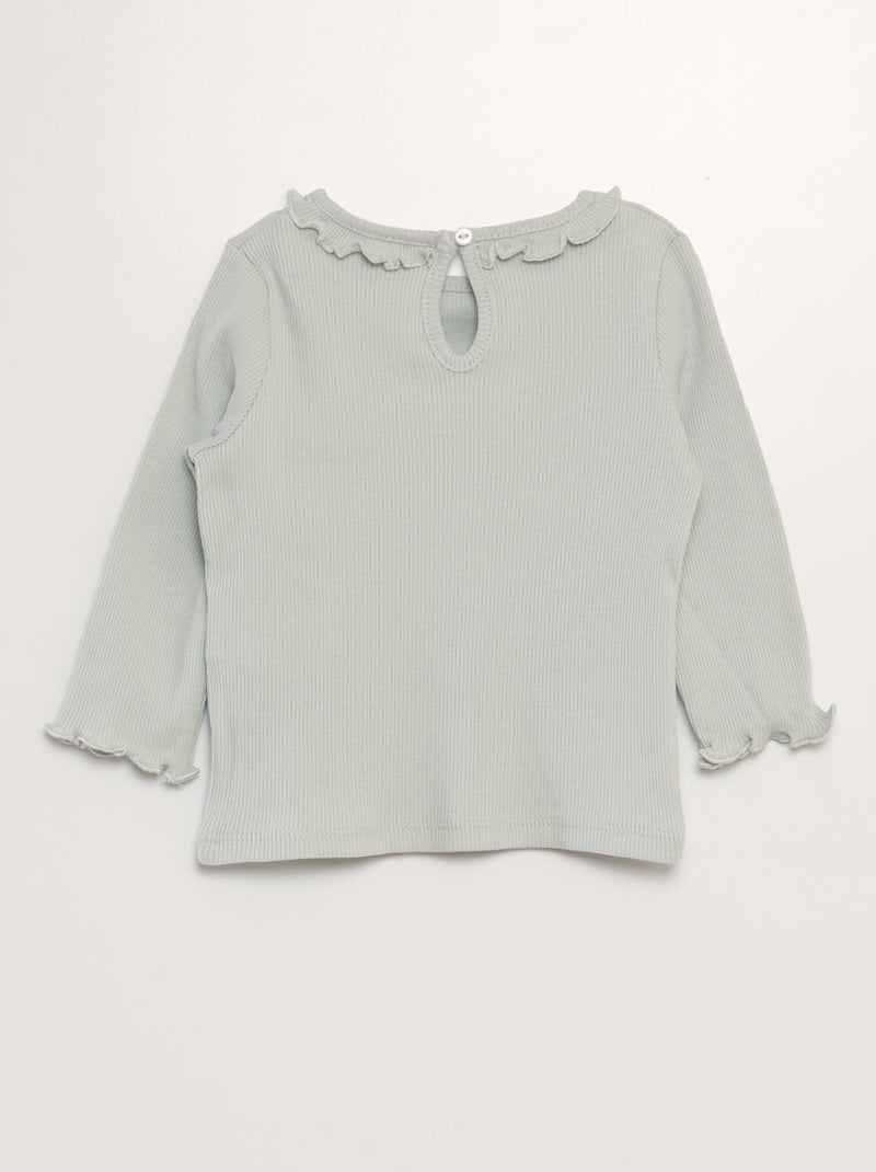 T-shirt in maglia a coste con collo con volant VERDE - Kiabi