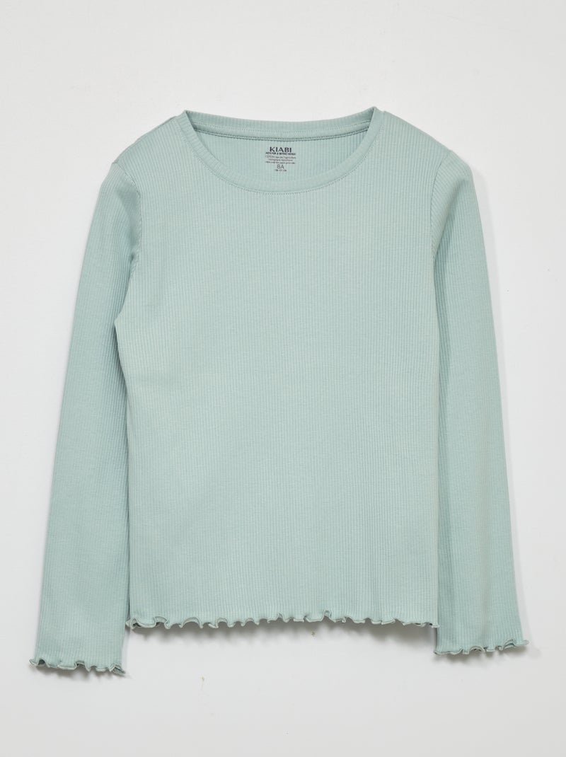 T-shirt in maglia a coste maniche lunghe Verde acqua - Kiabi