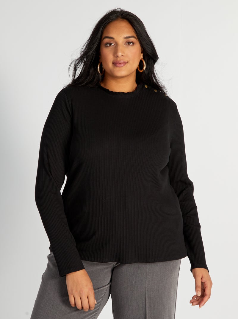 T-shirt in maglia a coste nero - Kiabi