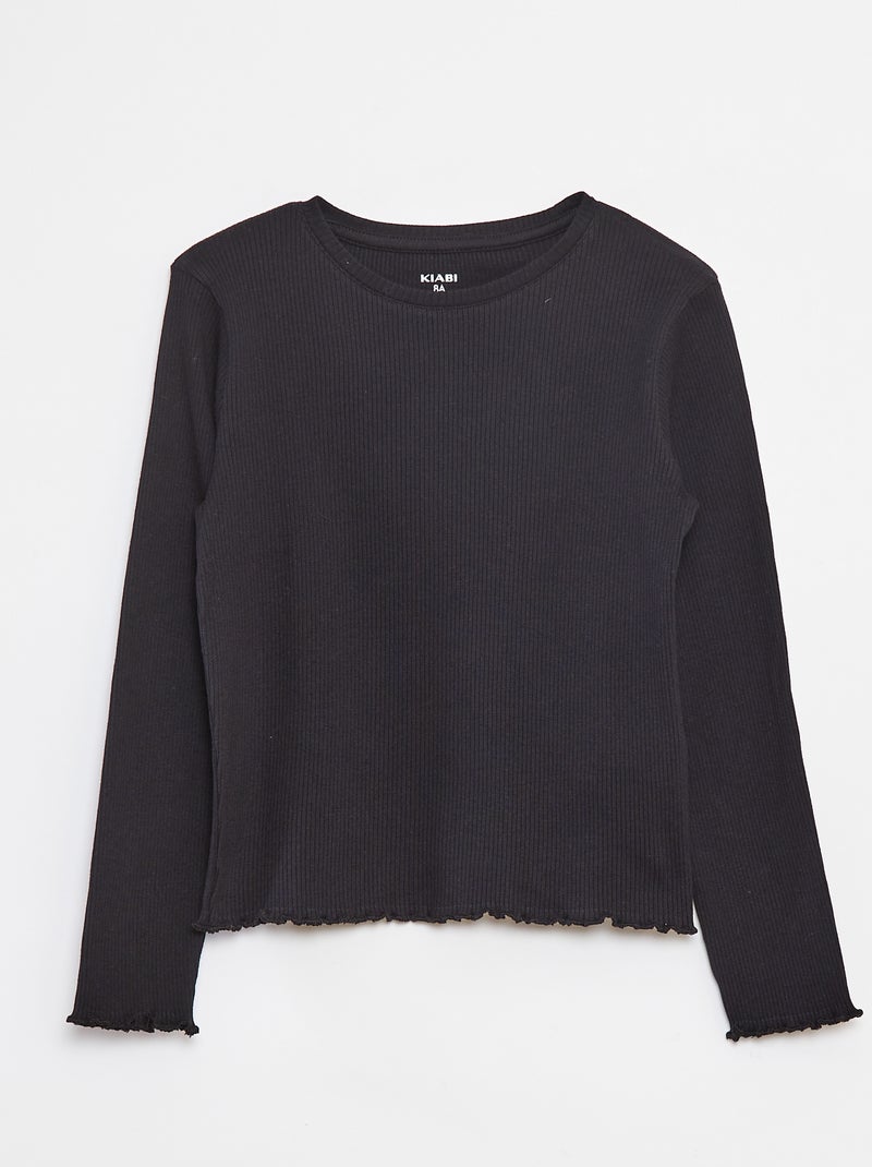 T-shirt in maglia a coste nero - Kiabi
