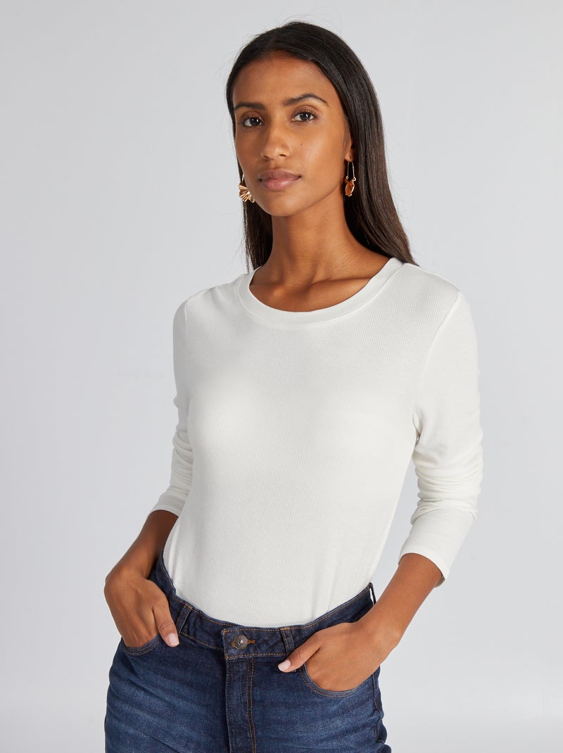 T-shirt in maglia a coste stretch Bianco - Kiabi