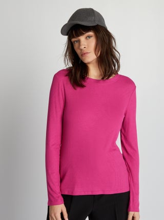 T-shirt in maglia a coste stretch