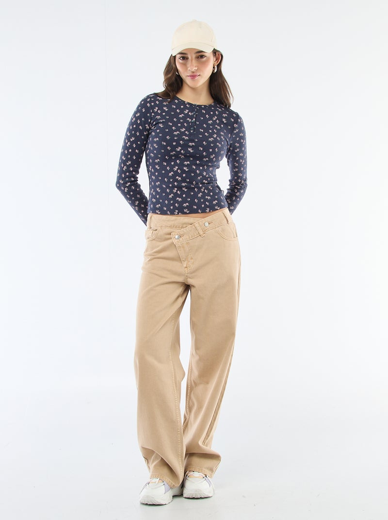 T-shirt in maglia a nido d'ape floreale Blu - Kiabi