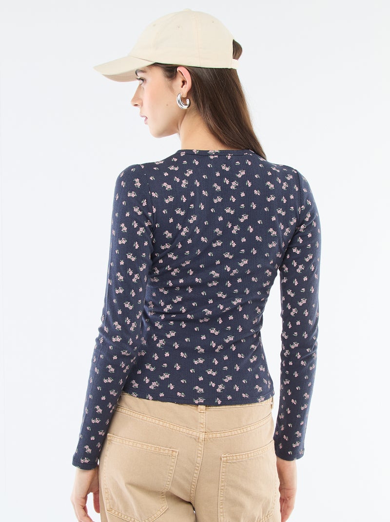 T-shirt in maglia a nido d'ape floreale Blu - Kiabi
