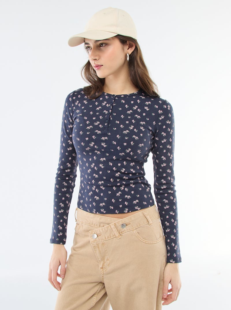 T-shirt in maglia a nido d'ape floreale Blu - Kiabi