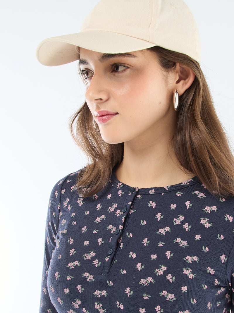 T-shirt in maglia a nido d'ape floreale Blu - Kiabi