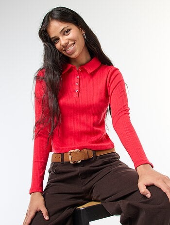 T-shirt in maglia traforata con colletto polo