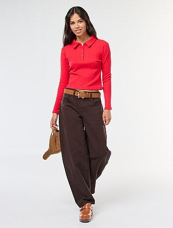 T-shirt in maglia traforata con colletto polo