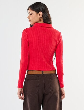 T-shirt in maglia traforata con colletto polo
