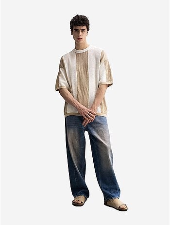 T-shirt in maglia a righe con girocollo giesto