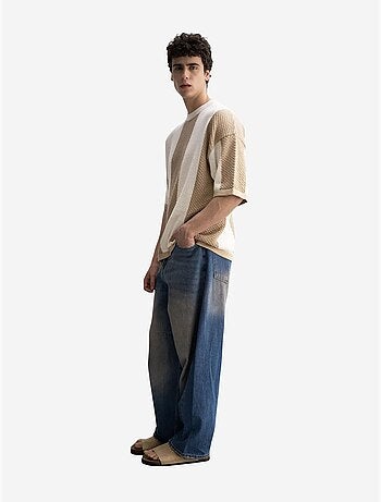 T-shirt in maglia a righe con girocollo giesto