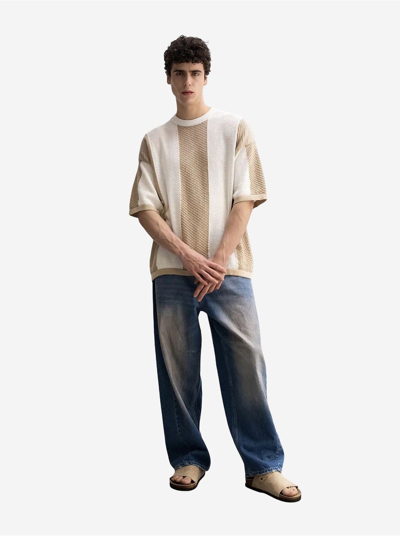 T-shirt in maglia a righe con girocollo giesto Beige argilla - Kiabi