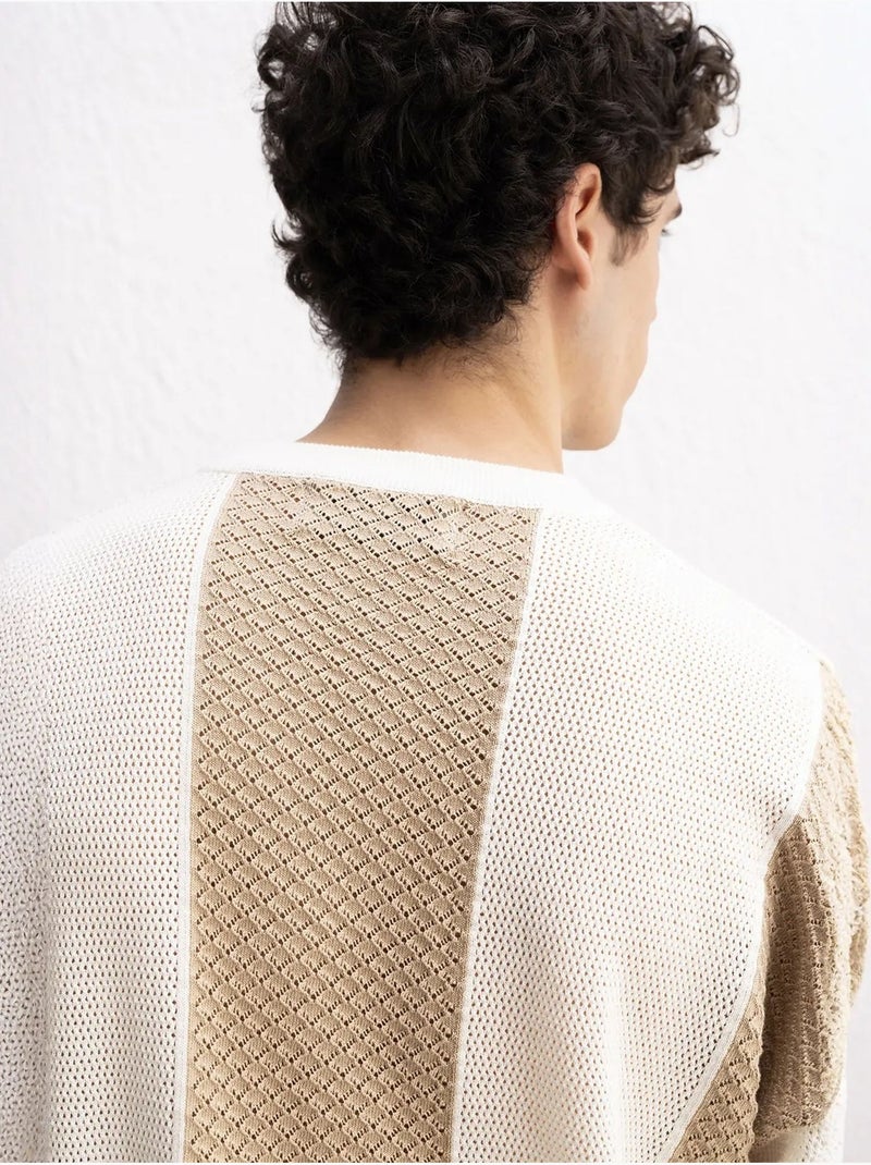 T-shirt in maglia a righe con girocollo giesto Beige argilla - Kiabi