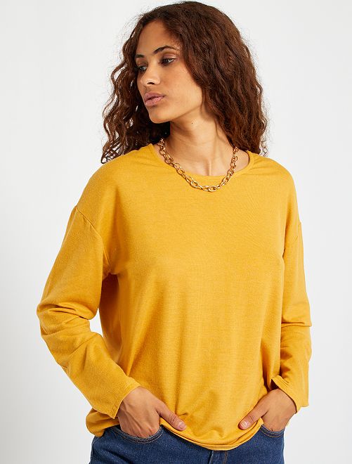 T-shirt in maglia calda con pizzo dietro - GIALLO - Kiabi - 13.00€