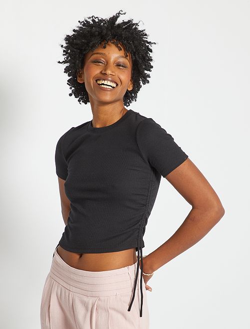 T-shirt in maglia con laccetti sui lati - nero - Kiabi - 10.00€