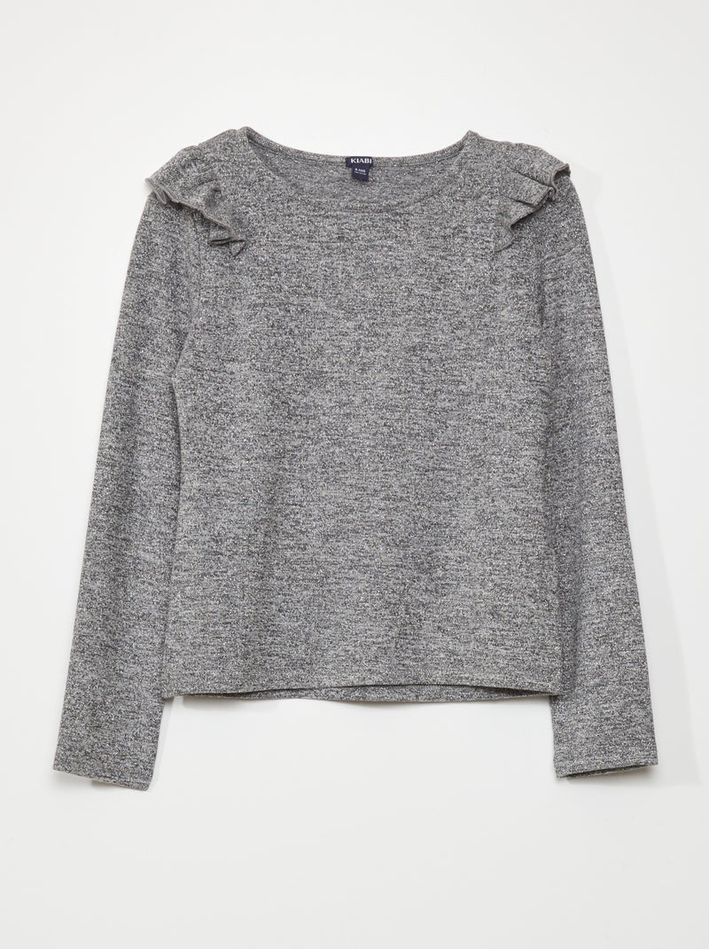 T-shirt in maglia con paillettes e volant sulle spalle GRIGIO - Kiabi