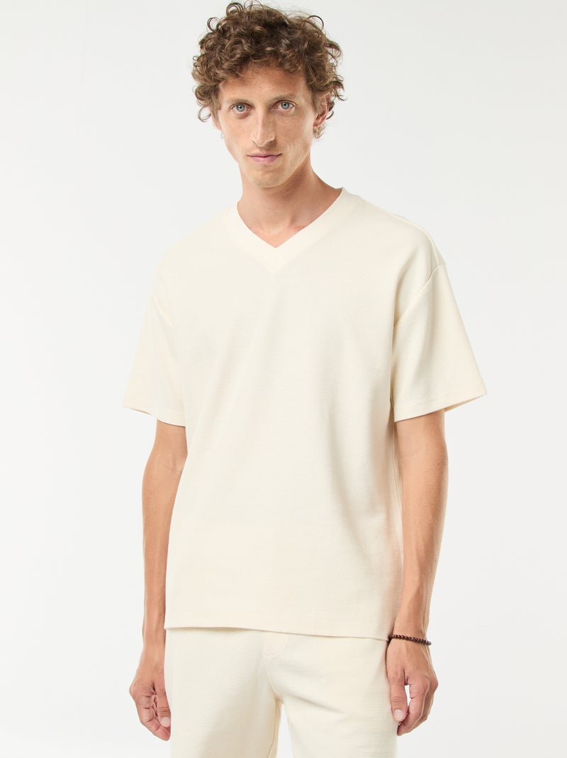 T-shirt in maglia con scollo a V Bianco - Kiabi