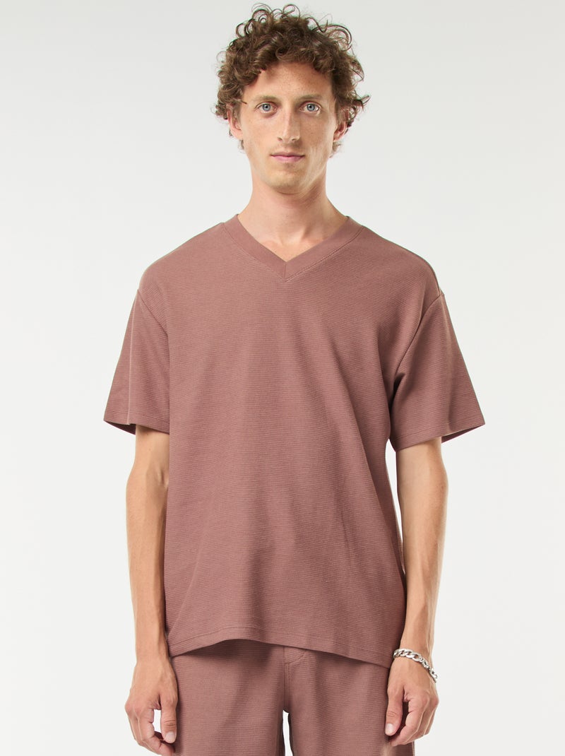 T-shirt in maglia con scollo a V Marrone - Kiabi