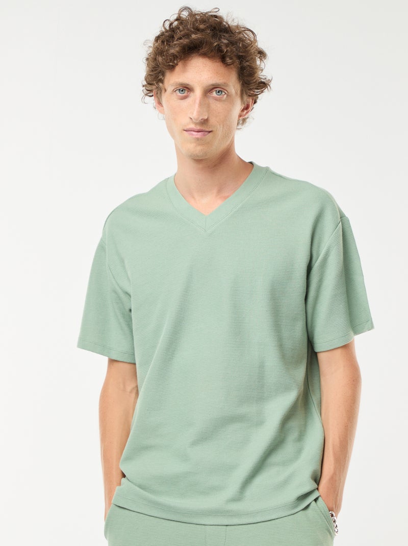 T-shirt in maglia con scollo a V Verde - Kiabi