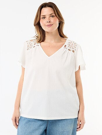 T-shirt in maglia crêpe e macramè