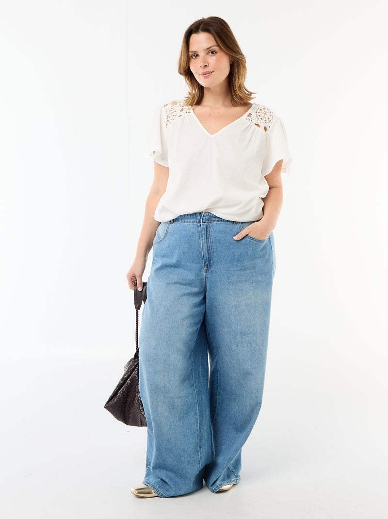T-shirt in maglia crêpe e macramè Bianco - Kiabi