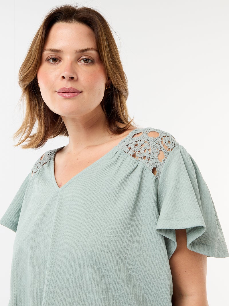 T-shirt in maglia crêpe e macramè Blu - Kiabi
