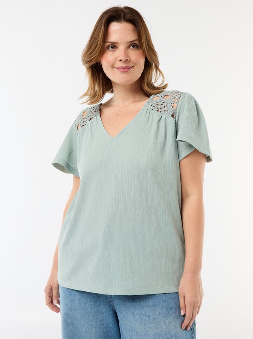 T-shirt in maglia crêpe e macramè - Kiabi