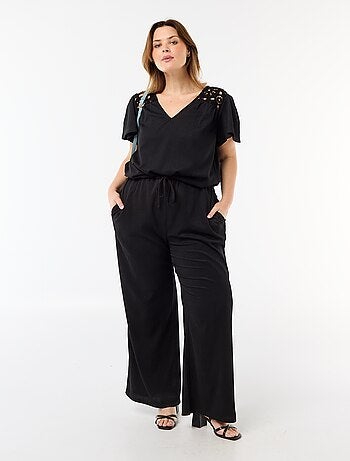 T-shirt in maglia crêpe e macramè