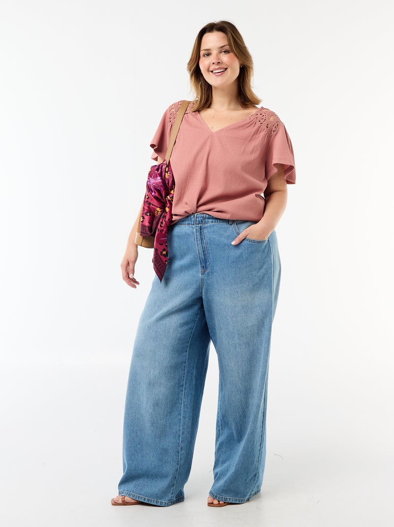 T-shirt in maglia crêpe e macramè Rosa - Kiabi