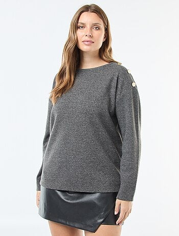 T-shirt in maglia peluche con bottoni dorati