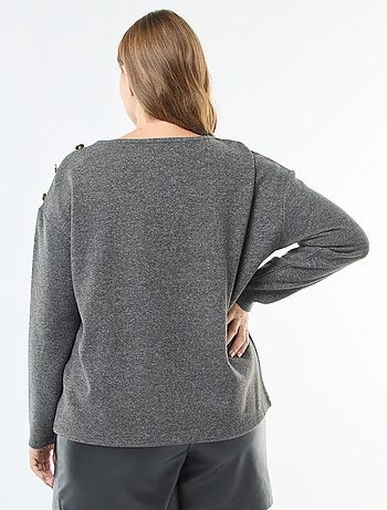 T-shirt in maglia peluche con bottoni dorati