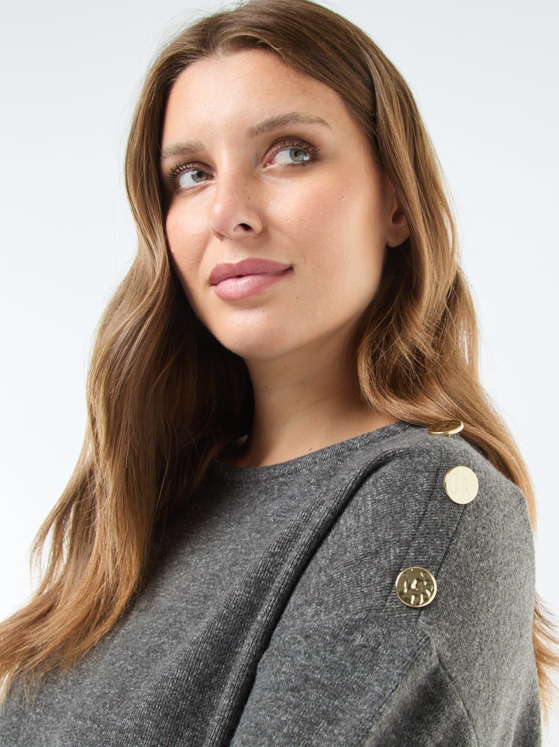 T-shirt in maglia effetto peluche con bottoni dorati Grigio - Kiabi