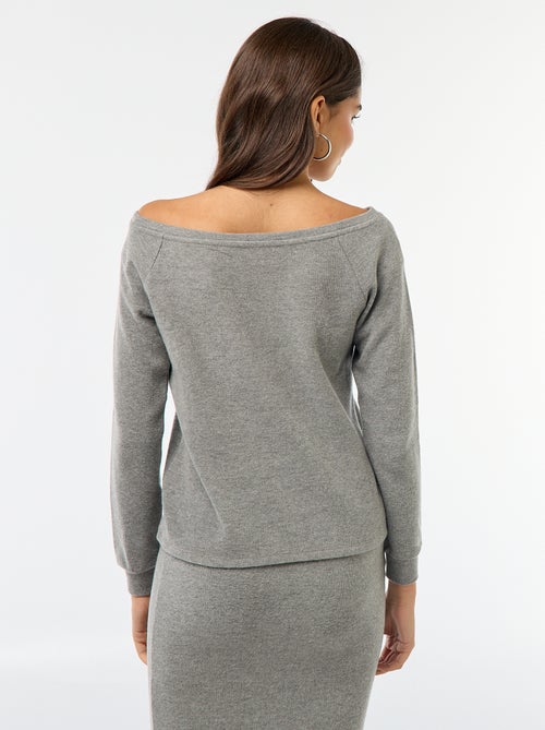 T-shirt in maglia effetto peluche con scollo a barchetta - Kiabi