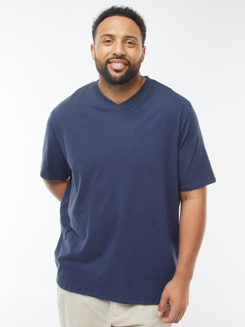T-shirt in maglia jersey a maniche corte e scollo a V Blu - Kiabi