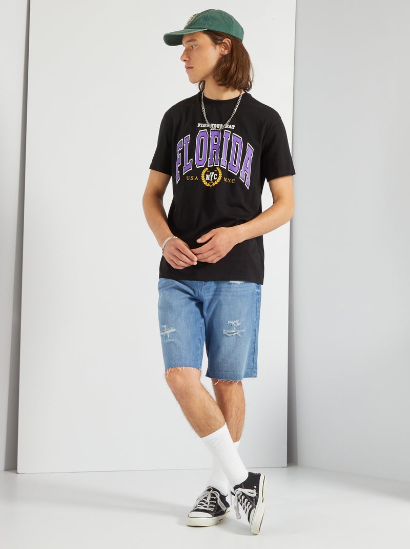 T-shirt in maglia jersey con stampa Nero - Kiabi
