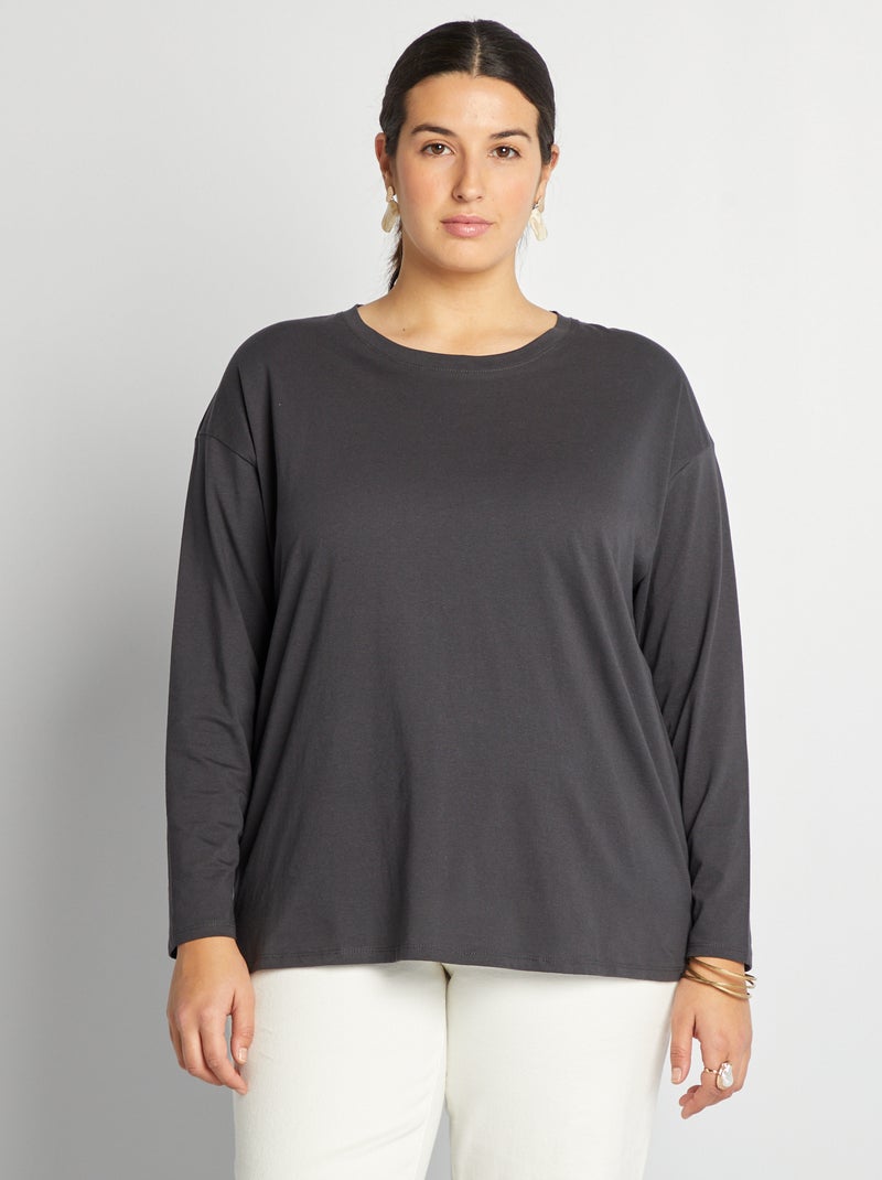 T-shirt in maglia jersey maniche lunghe NERO - Kiabi