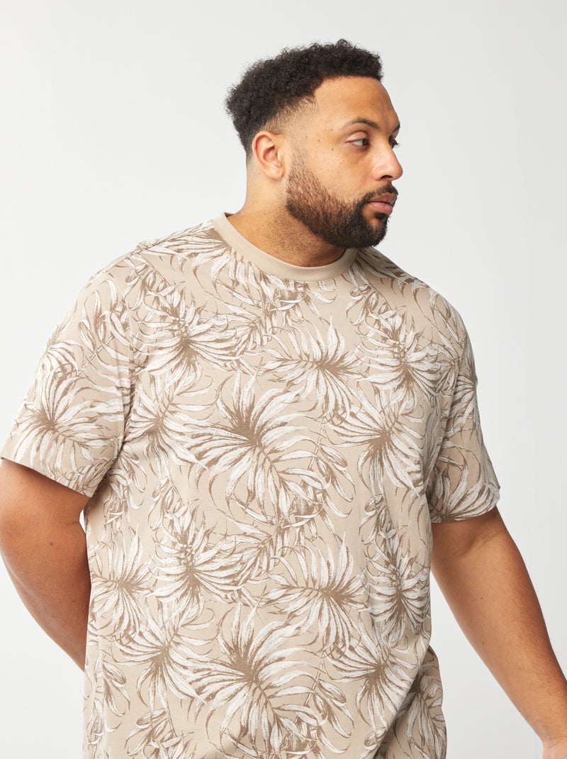 T-shirt in maglia jersey stampata a maniche corte BEIGE - Kiabi