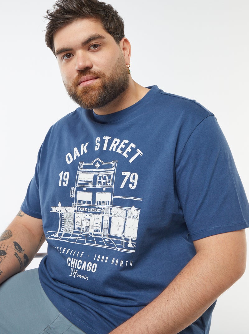 T-shirt in maglia jersey stampata a maniche corte BLU - Kiabi