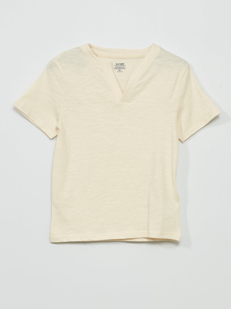 T-shirt in maglia mouliné ampia con scollo a V BEIGE - Kiabi