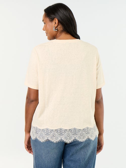 T-shirt in maglia mouliné con bordo in pizzo - Kiabi T-shirt in maglia mouliné con bordo in pizzo - Kiabi