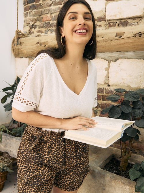 T-shirt in maglia mouliné con dettagli macramé - Kiabi