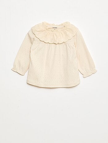 T-shirt in maglia operata con colletto ricamato