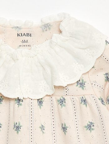 T-shirt in maglia operata con colletto ricamato