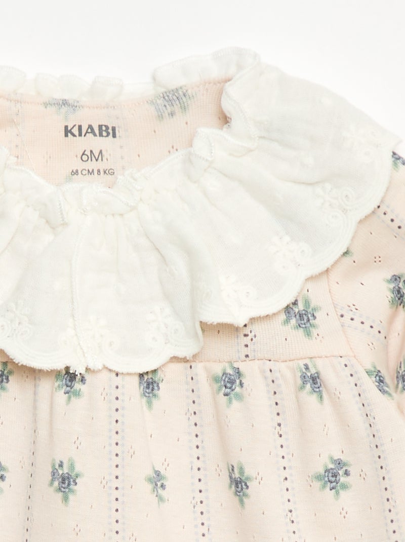 T-shirt in maglia operata con colletto ricamato Rosa - Kiabi