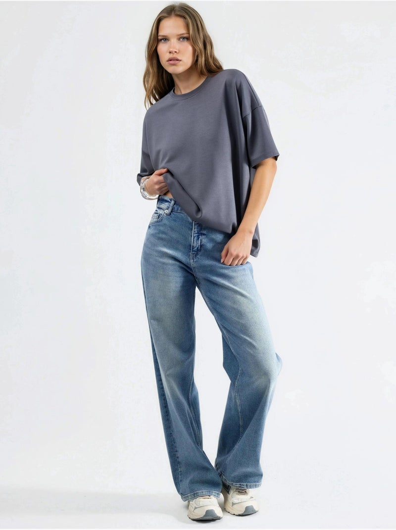 T-shirt in maglia oversize con girocollo effetto modal hiccup Grigio - Kiabi