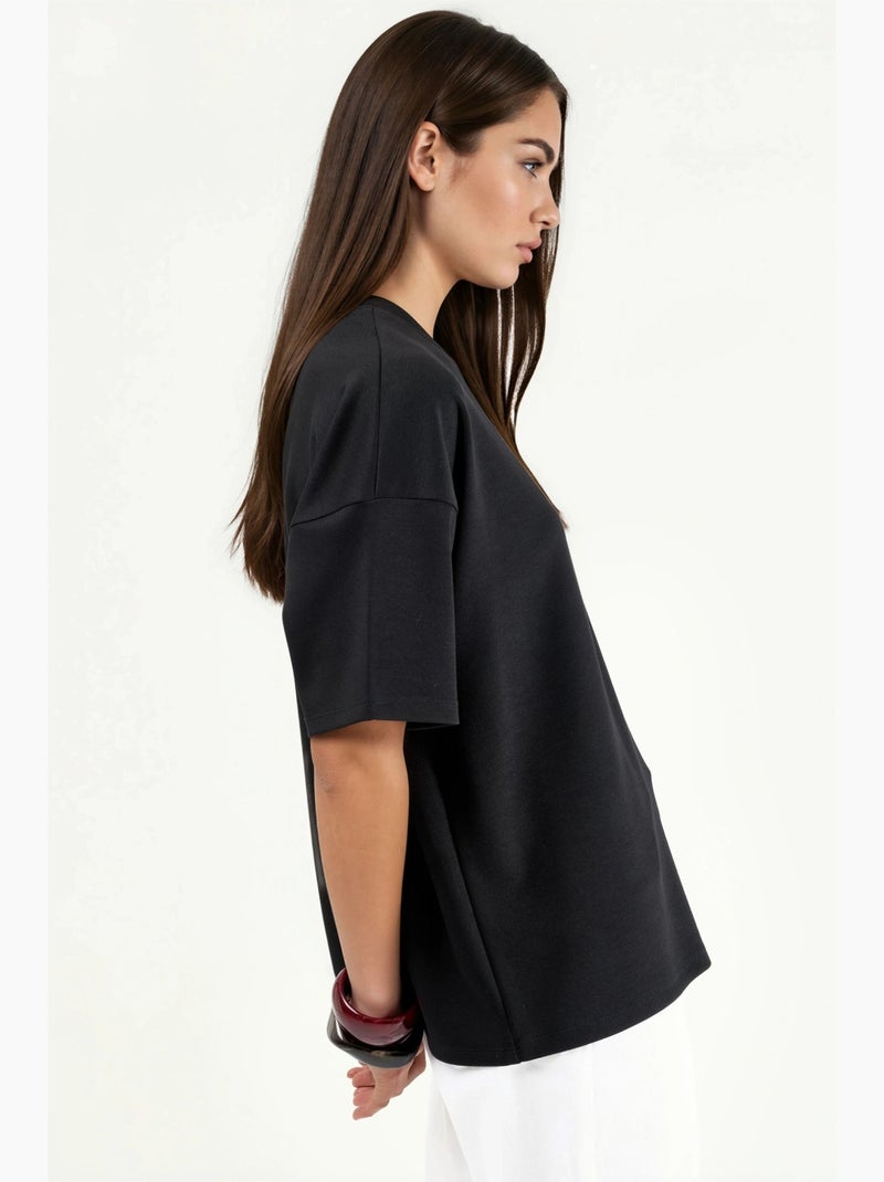 T-shirt in maglia oversize con girocollo effetto modal hiccup Nero - Kiabi