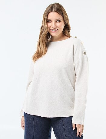 T-shirt in maglia peluche con bottoni dorati