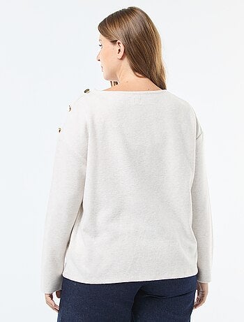 T-shirt in maglia peluche con bottoni dorati